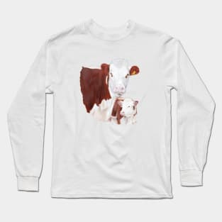 Hereford Cow with Calf Painting Long Sleeve T-Shirt